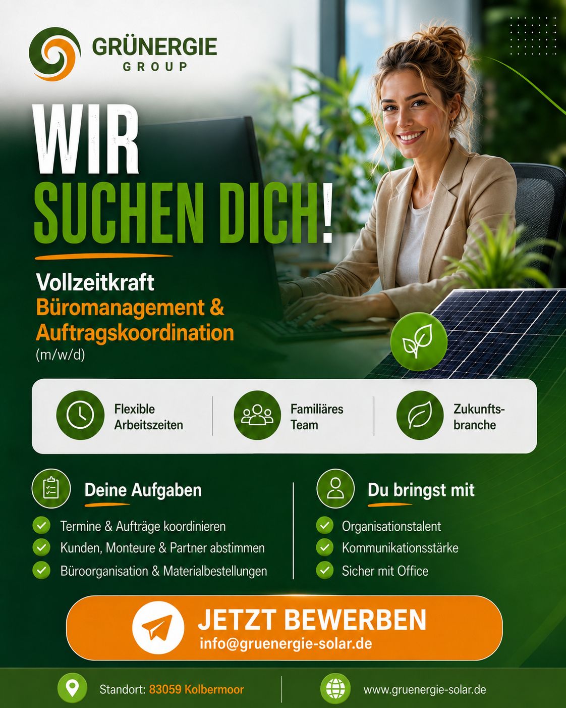Mitarbeiterin im Büro der GrünErgie Group am Arbeitsplatz